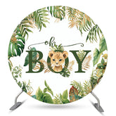 Lofaris Oh Boy Green Leaves White Round Baby Shower Backdrop